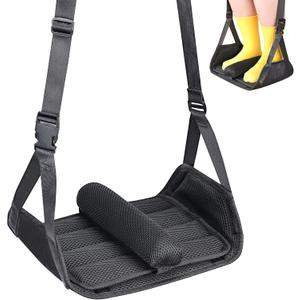 No Collapse Airplane Foot Hammock, Foldable Bamboo Base Foot Hammock for Plane Travel with Interval Sponge, Portable Desk Foot Hammock, Airplane Travel Essentials (1pc-black)