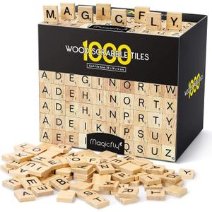Magicfly 1000 Pcs Scrabble Tiles, Wooden Letter Tiles, A-Z Capital Letters for Crafts, Spelling,Scrabble Crossword Game