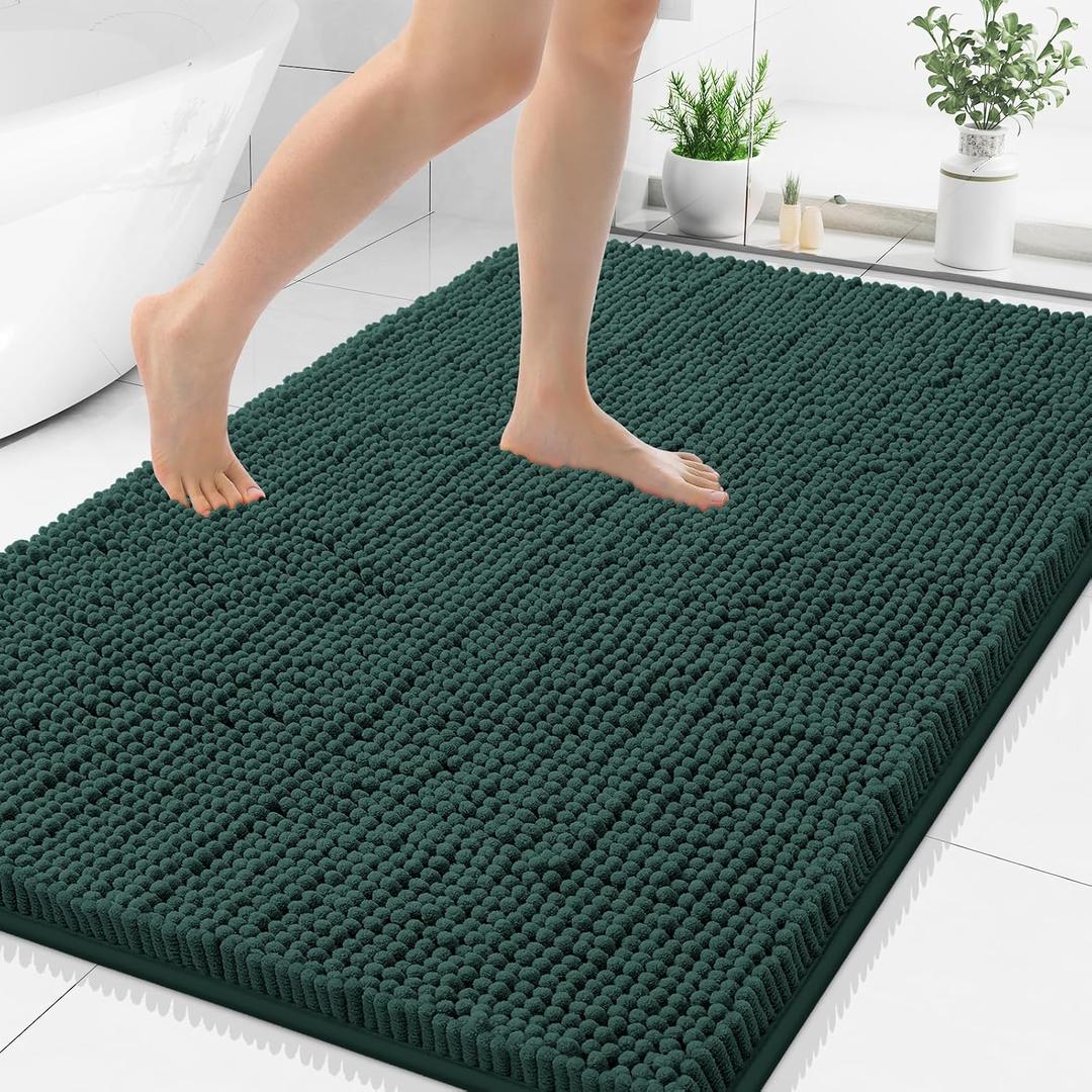 Smiry Luxury Chenille Bathroom Rugs 48x32, Extra Soft and Absorbent Shaggy Bath Mat, Machine Washable, Non-Slip Plush Carpet Runner for Tub, Shower, and Floor, Home Decor Accessories, Green
