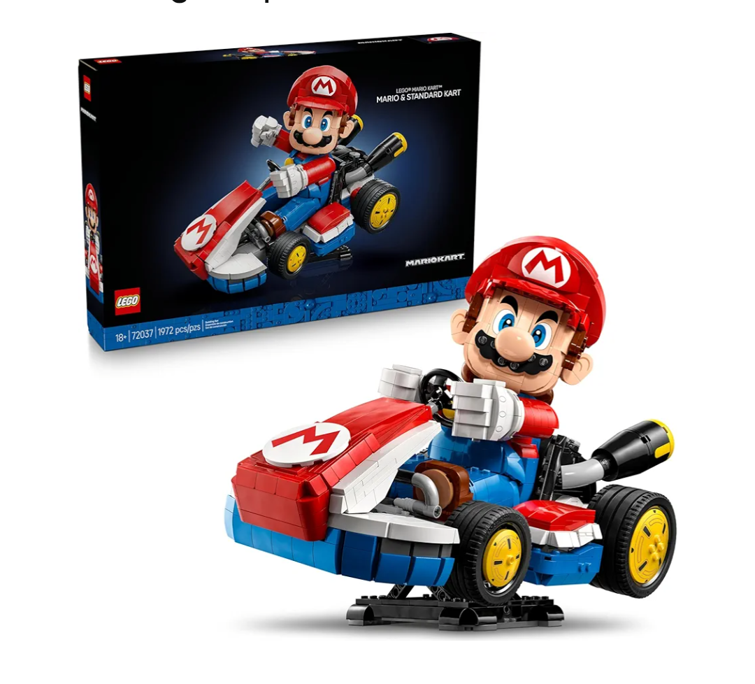 LEGO Super Mario: Mario Kart – Mario & Standard Kart Building Set for Adults - DIY Book Shelf & Room Decor for Men & Women, Ages 18+ - Birthday Gift Idea for Adult Gamers - 72037