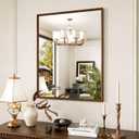 JISOSO Rectangle Walnut Bathroom Mirror 28x36 Inch, Anti-Rust 4MM Tempered Glass, Modern Vanity Mirror for Bathroom, Horizontal or Vertical Wall Mount
