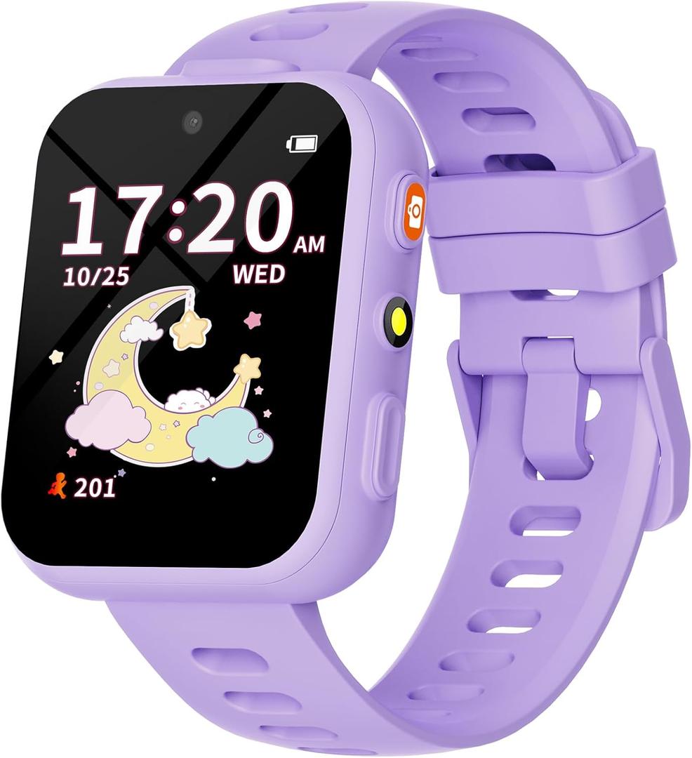 BIGGERFIVE Smart Watch for Kids with Dual Cameras, 30 Puzzle Games, Video & Music Player, Audiobooks, Flashlight, Pedometer, Calculator, Educational Toys Birthday Gifts for Girls Ages 4-10 Lilac