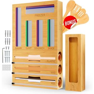 Chef's Haven Bamboo 9-in-1 Kitchen Storage Organizer, Drawer & Countertop, Natural Modern Style, Brown