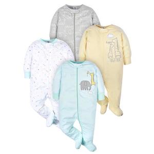 Gerber Unisex Baby 4 Pack Sleep 'N Play Footie Animals Green 0-3 Months