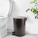 Stainless Steel Small Trash Can with Lid & Step Pedal - 5 Liters/1.3 Gallon Soft Close Waste Basket with Removeable Inner Bucket - Garbage Can for Bathroom, Bedroom, Kitchen & Office (Bronze) (Round)