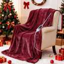 Heated Blanket Electric Throw, 50" x 60" Heating Blanket with 5 Levels & 10 Hours Auto Off, Extremely Soft Flannel Warm Blanket Gifts Over-Heat Protection, ETL Certified Machine Washable Rose Red & White