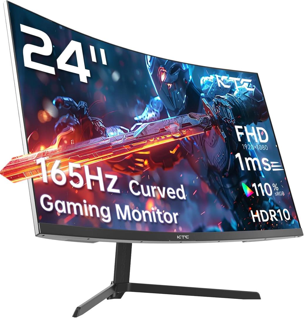 24 inch 1500R Curved Gaming Monitor 165Hz 1ms FHD 1080p VA Tilt Adaptive Sync HDR 110% sRGB DP/HDMI,VESA for Gaming Home Office Business PS5 PC Monitors