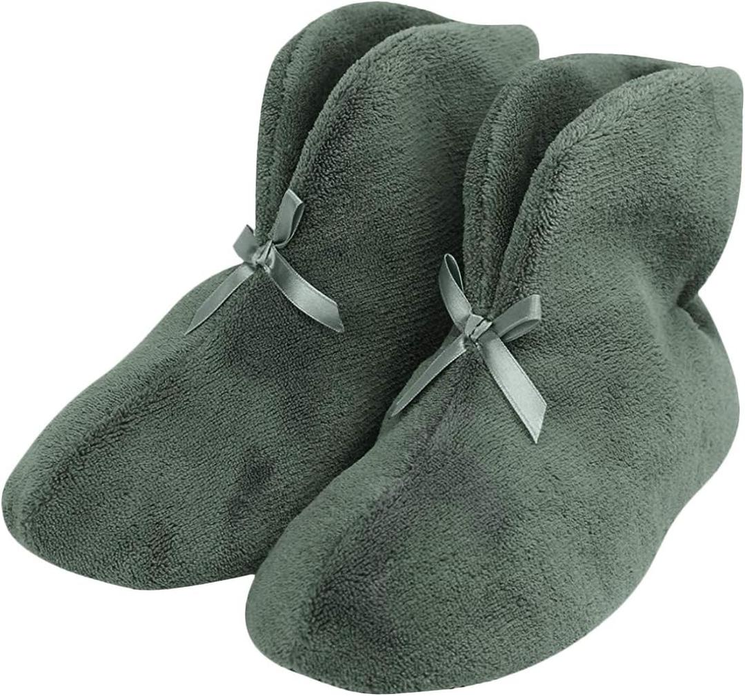 For foot Women's Bootie Slippers, Cozy Coral Fleece Non Slip Indoor House Shoes (X-Large, Dark Grey)