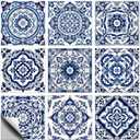 CONCHLERY 36 Pcs 9 Style Portuguese Style Wall Tile Stickers Peel and Stick Tile Stickers Waterproof Self Adhesive Mandala Pattern Stick on Tiles Decals for Kitchen Bathroom Wall Art Decor, 4×4 inch