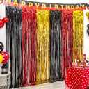 LOLStar Cartoon Mouse Birthday Party Supplies,5 Packs of 3.3x6.6 ft Black Red Gold Tinsel Foil Fringe Curtains, Cartoon Photo Booth Prop Streamer Backdrop, Birthday Party Decorations for Toddlers Kids