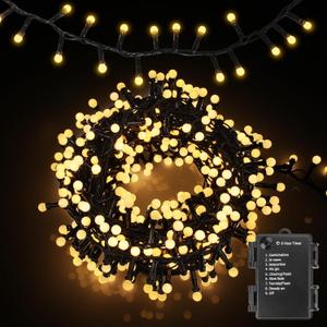 16Ft 100LEDs Christmas Lights Battery-Powered,Mimi Globe Lights 8 Modes,Indoor Outdoor Cluster String Lights for Bedroom Party Wedding Garden Christmas Tree Deco(Warm White)