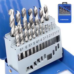 COMOWARE Drill Bit Sets for Metal- 19 Pcs Straight Shank M2 HSS Drill Bits for Stainless Steel, Cast Iron, Plastic and Wood