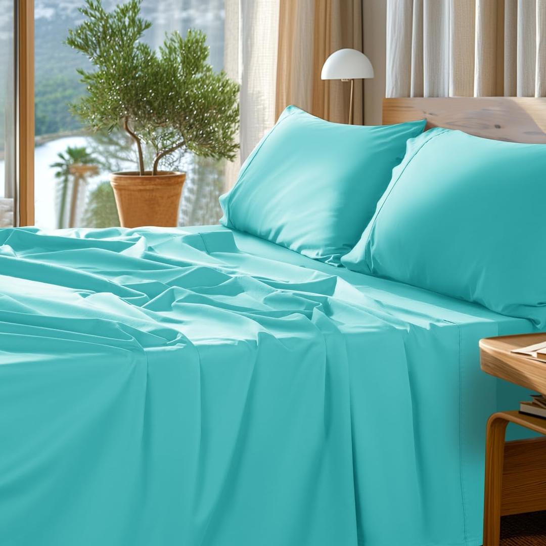 SONORO KATE 100% Egyptian Cotton Sheets Set - 1000 High Thread Count, Luxury 5-Star Hotel Sateen Bed Sheets, Soft, Breathable Long Staple Sheets, Fit up to 16" - 4 PC (Seafoam,Queen)