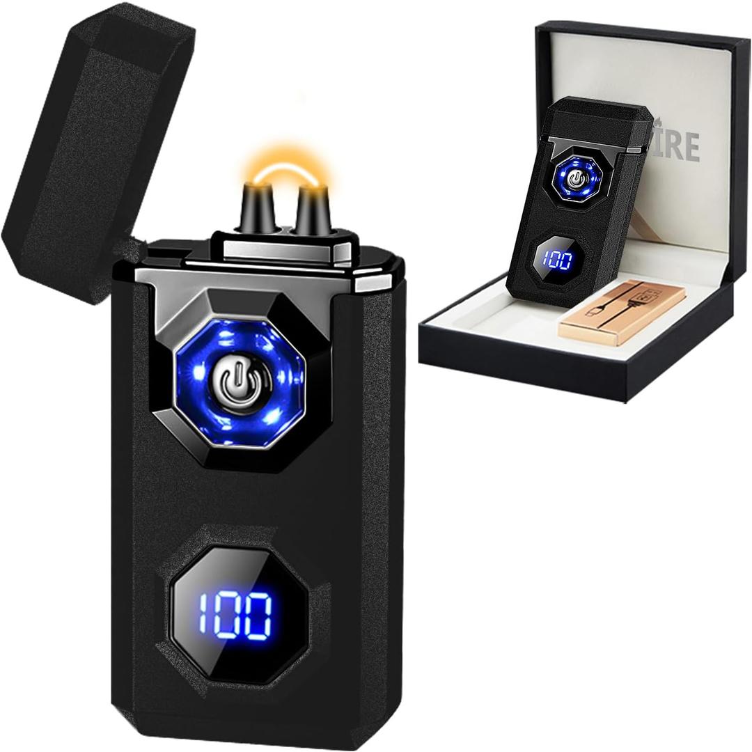 SKRFIRE Plasma Rechargeable Electric Lighter for Candle - Arc Type C Electronic Torch, Windproof Portable Metal With LED Power Display for Camping, Hiking, BBQ (Matte Black)