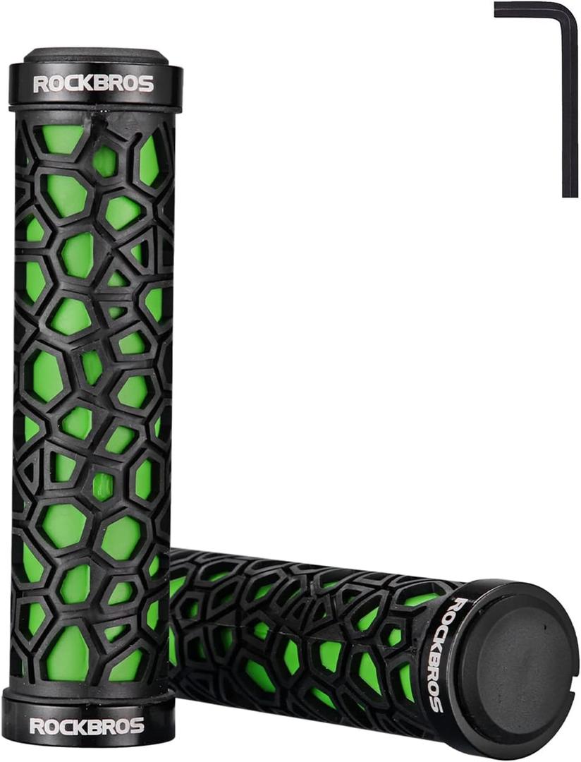 ROCKBROS Bike Handlebar Grips Double Lock-on Bike Grips Non-Slip Bicycle Handlebar Grips for MTB, BMX, Scooters, Folding Bikes 22.2mm (A3 - Green)