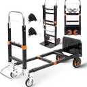 Upgraded 3 in 1 Folding Hand Truck, 500lbs Capacity Heavy Duty Convertible Dolly cart with Rubber Wheels, Collapsible Hand Truck Foldable with Telescopic Handle, Trolley for Moving, Office, Warehouse