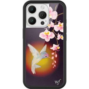Wildflower Cases - Compatible with Apple iPhone 16 Pro | Protective Black Bumper, 4ft Drop Test Certified, Women Owned Small Business | Hummingbird - Bird Nature Pink Floral Aesthetic Trendy Cute