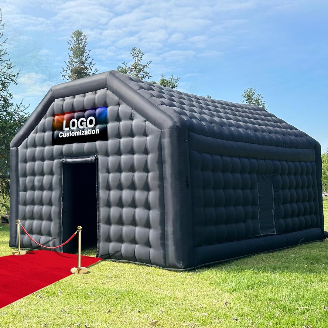Large Black Inflatable Nightclub 20X16.5X12Ft Disco Cube Gazebo Event House with Logo Area Portable Inflatable Party Tent for Birthday, School Events, Backyard Party, Rental Business