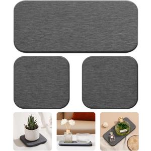 3PCS Water Absorbing Diatomaceous Earth Tray for Sink, Fast Drying Soap & Toothbrush Holders for Bathroom Counter, 1 Stone Tray, 2 Stone Coasters (Dark Gray-no Pattern)