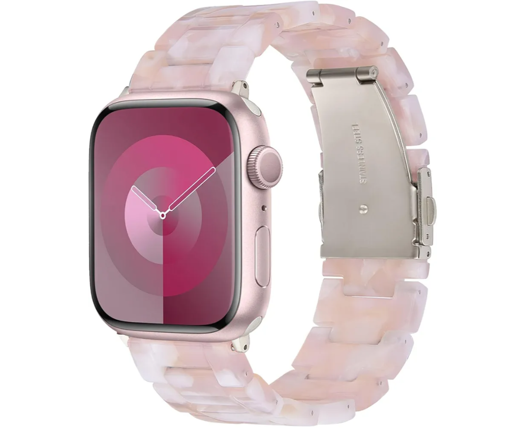 V-MORO Resin Bands Compatible with Apple Watch Series 11/10/9/8/7 Band 45mm 46mm Starlight Buckle Lightweight Fashion Cute Fancy Strap Bracelet for iwatch Series SE/6/5/4/3/2/1(Floral Pink,42/44/45/46/49mm)