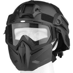 VPZENAR Airsoft Helmet and Mask, Full Face Mask with Detachable Goggles, Paintball Black Helmet with NVG Mount and Side Rail, Military Tactical Gear (MICH-DH-Clear)