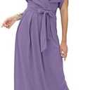 KOH KOH Formal Short Sleeve Cocktail Flowy V-Neck Gown, Purple, 2XL