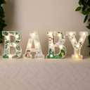 Realspring Baby Shower Sign Babe Marquee LED Letters Battery Operated Light up Centerpieces Glowing Home Table Party Decor for Boy Girl Gender Reveal Birthday, 8.26''(Forest,Green)