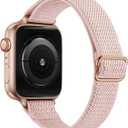 SICCIDEN Slim Stretchy Bands Compatible with Apple Watch Band 46mm/49mm/45mm/44mm/42mm, Women Elastics Nylon Thin Strap for iWatch Ultra SE 3/2/1 Series 11 10 9 8 7 6 5 4 3 2 1 (Pink Sand/Rose Gold)