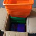 Outus 36 Pcs Plastic Cubby Bins Bulk for Classroom Organization Small Stackable Book Bins Toy Storage Tubs Box Container Organizer with 120 Self Adhesive Label for Library School Office Home, 6 Colors