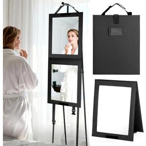 Shinowa Foldable Portable Full Length Mirror for Dancer, Camping and Travel, Shatter-Proof Acrylic Hanging Mirror with Handle, 33x13 Inch Full Body Travel Backstage, Dark Black