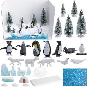 codree 30 Pcs Arctic Animals Habitat Diorama Project Set, Arctic Diorama Box Kit Figurine Toys Model, Polar Bear Penguin Animals Figurines Diorama Supplies for DIY Crafts Gifts School Project