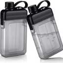 Honeydak 2 Pcs Flat Water Bottle 13oz Plastic Flask for Liquor Slim Square Bottles Portable Travel Mug Pocket Flask for Outdoor Sports (Black)