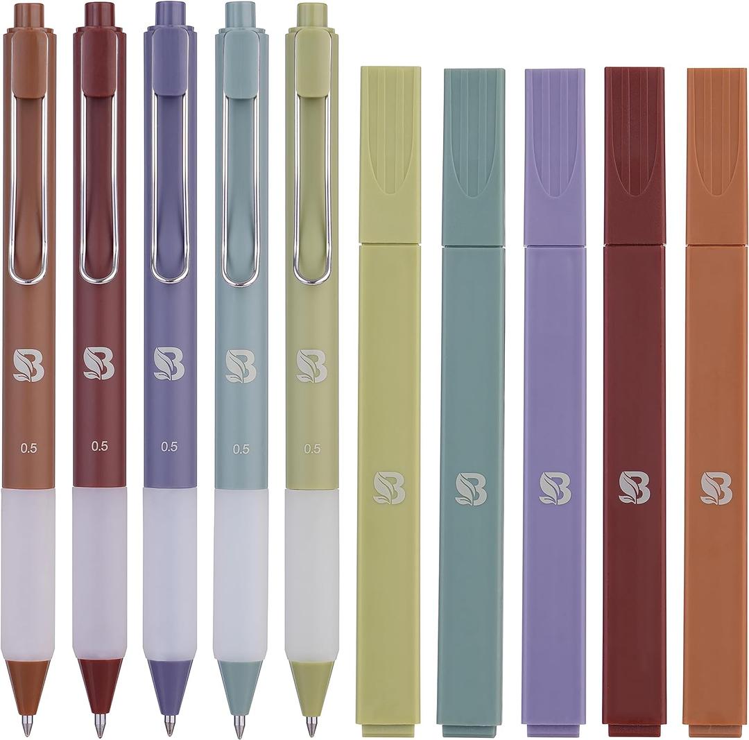 BLIEVE - Aesthetic Highlighters and Gel Pens With Soft Ink And Tip, Bible Highlighters and Pens No Bleed, Dry Fast Easy to Hold, for Bible Journaling Planner Notes School (Earthy, Multicolor)