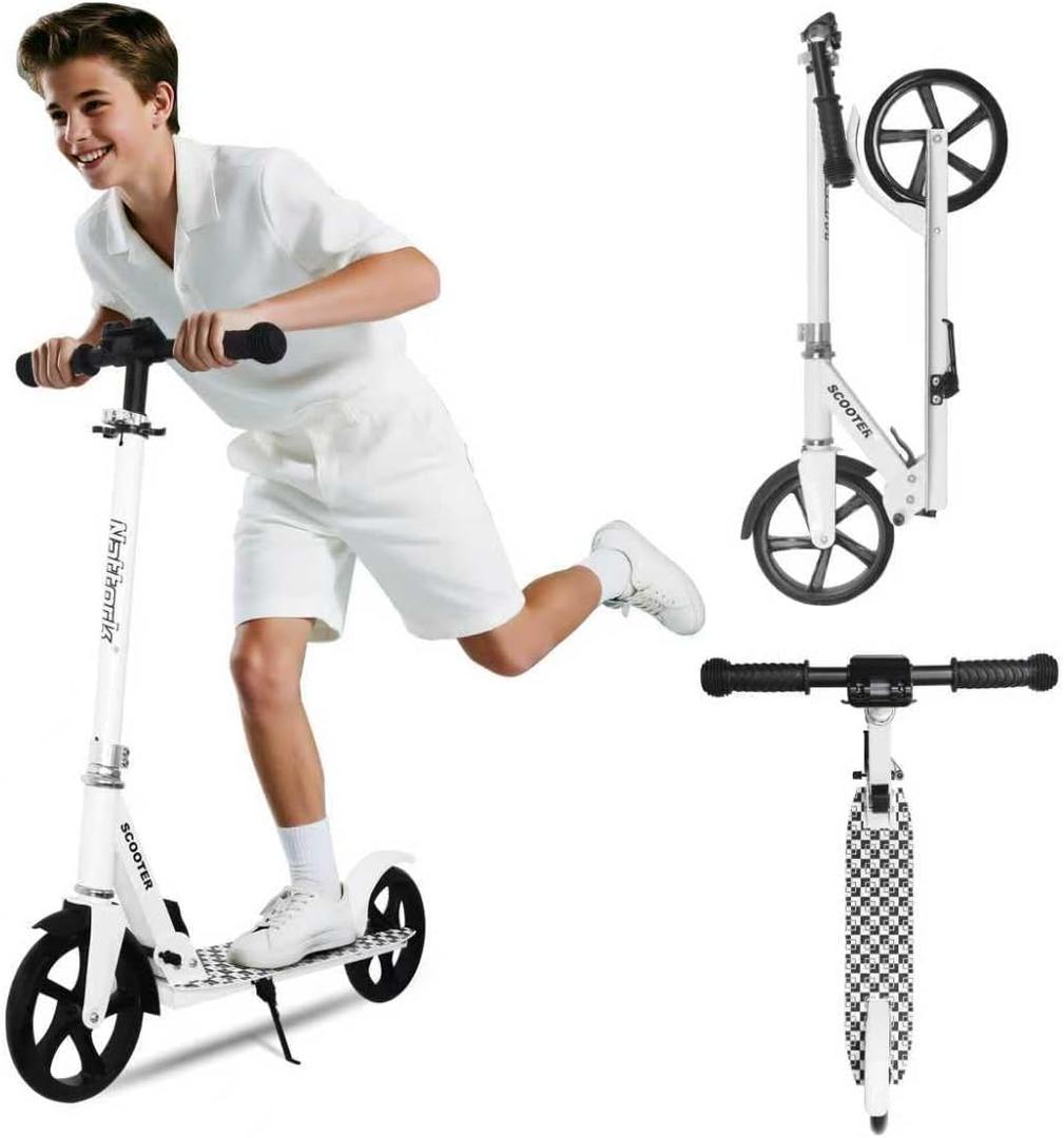 Nattork Scooter for Kids 6+, Teens and Adults- Adjustable Height Folding Kick Scooter with Large Sturdy Wheels for a Smooth Ride, Lightweight, Anti-Shock Suspension for Boys and Girls