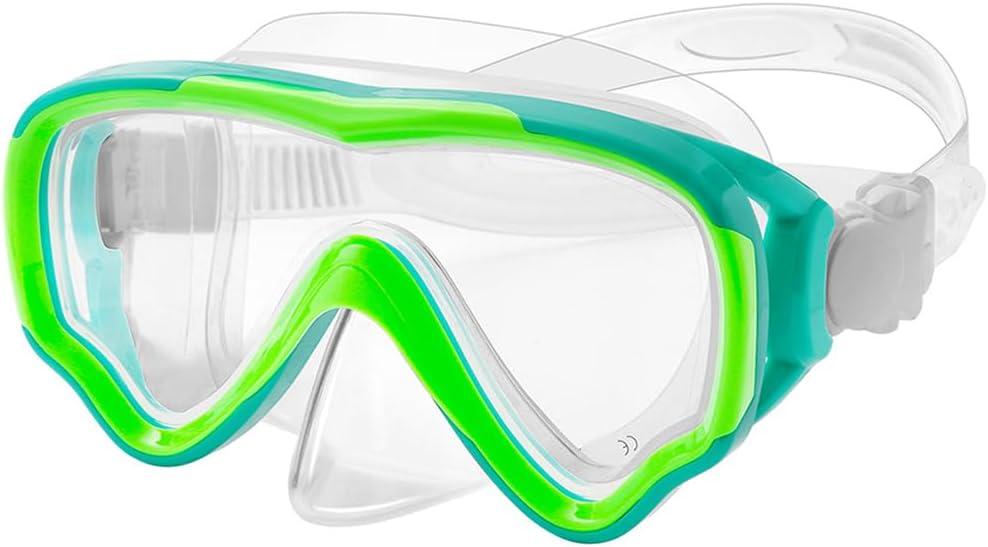 Kids Snorkel Gear Diving Mask Anti-Fog and Anti-Leak Swim Goggles Snorkeling Glasses Durable Tempered Glass Mask for Children 4 - 14 Age (Clear Green (PC Lens))