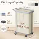 Lifewit 150L Large Laundry Basket with Wheels, Tall 2 Section Laundry Hamper Organizer, Rolling Laundry Cart with Steel Frame & Removable Bag for Luandry Room Bathroom Bedroom, White