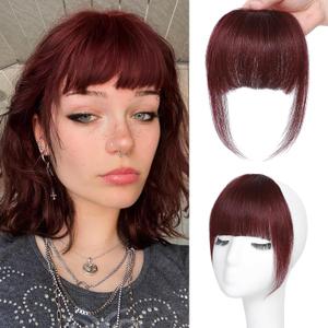 NAYOO Clip in Bangs - 100% Human Hair French Bangs Clip in Hair Extensions, Red French Bangs Fringe with Temples Hairpieces for Women Curved Bangs for Daily Wear
