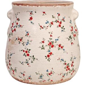 Xiaan Jiaju Ceramic Vases for Centerpieces, Shabby Chic Vase & Flower Pot with Drainage, Country Chic Decor for Office Room Garden Balcony Mantel Fireplace Table & Shelf, Red Floral