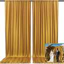 2 Panels Gold Backdrop Curtain, 10 x 7 Feet Background Curtains for Parties, Weddings, Baby Showers, Bachelorette, Christmas Birthday Party Photoshoot Backdrop Curtains Decorations