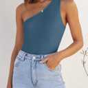 ZESICA Women's One Shoulder Tank Summer Sleeveless T Shirt Ribbed Knit Slim Fit Sexy Casual Basic Tee Tops (Blue, S)