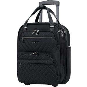 KROSER Carry On Underseat Multi-functional, 16-inch Underseater Lightweight Overnight Suitcase for Men Women, Black