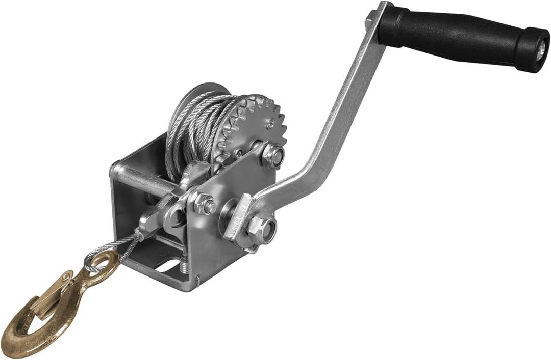 Hand Winch, 600 lbs Pulling Capacity, Boat Trailer Winch Heavy Duty Rope Crank with 23 FT Steel Cable, Manual Operated Hand Crank Winch for Trailer, Boat or ATV Towing
