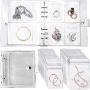 Transparent Jewelry Storage Book with Anti-Oxidation Pockets, Jewlwey Organizer Album New Generation, Various Sized Grid, Detachable, for Earrings, Necklace, Stud, Bracelets, and Rings for Travel