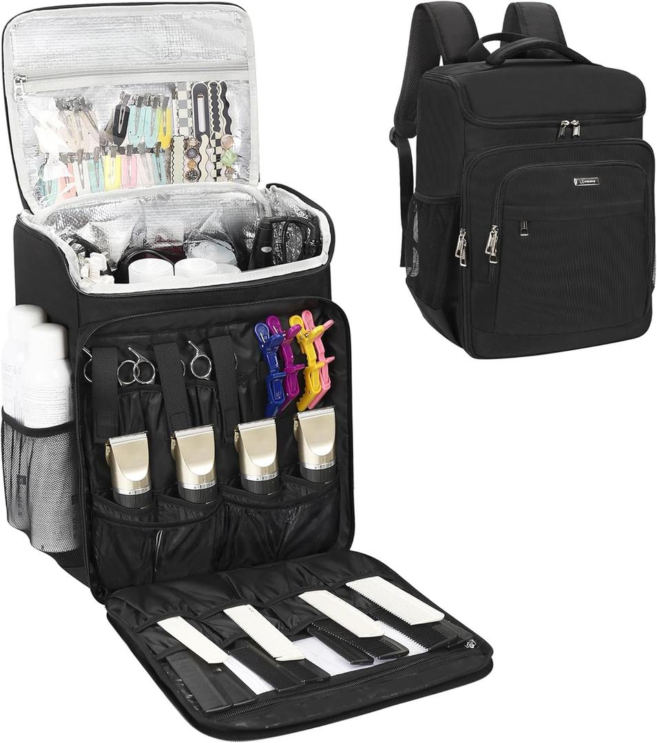 Relavel Barber Bag, Hair Tools Travel Bag, Barber Cases for Clippers and Supplies, Hairstylist Backpack Hairdresser Cosmetology Case for Hair Cutting Tools, Hair Salon Hairdresser Must Haves, Black
