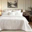 Oversized King Bedspread 120x120 Velvet Quilt Set 3-Piece | Large Washed Bed Cover Coverlet,with 2 Pillow Shams,Comfy Bedding Sets,Luxury Comforter Set for all seasons, Cream White