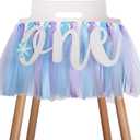 Snowflake Highchair Banner Decoration for Baby - Party Theme Pull Flag, High Chair Fabric Garland, 1st First Birthday Banner, Photo Props, Handmade