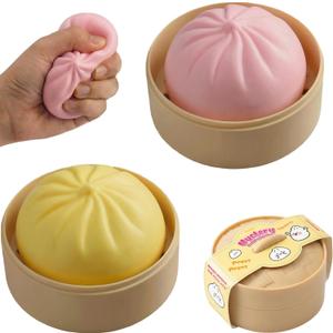 2PCS Squishy Dumpling Mystery Dumpling Squishy, Dumplings Toy for Stress Relief, Dumpling Stress Ball Large Squeeze Dough Ball Stress Relief Toy for Adults (Yellow & Pink)