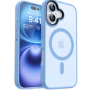 CANSHN Magnetic for iPhone 16 Case [Compatible with MagSafe & MIL-Grade Drop Tested] Slim Translucent Matte Cover, Anti-Scratch Shockproof Phone Case for iPhone 16, Light Blue