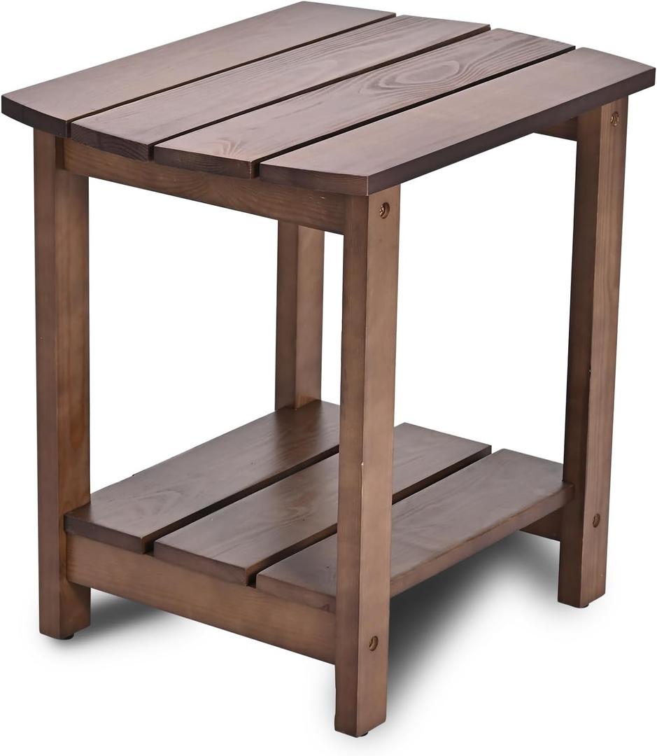 Adirondack Side Table, Double Outdoor Side Tables 16.5" Solid End Tables, Small Outdoor Coffee Table Pine Wood Weather Resistant for Patio, Backyard,Pool (16-Dark Brown, Set of 1)