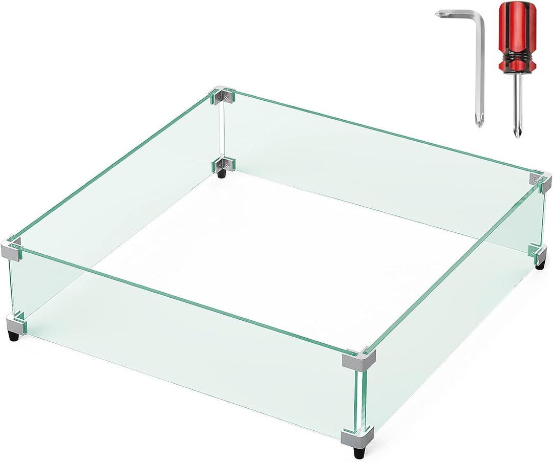 NUPICK Fire Pit Wind Guard, 25 inch Wind Guard for 30/31/32 inch Square Fire Pit Table, Clear Tempered Glass 5/16inch Thick
